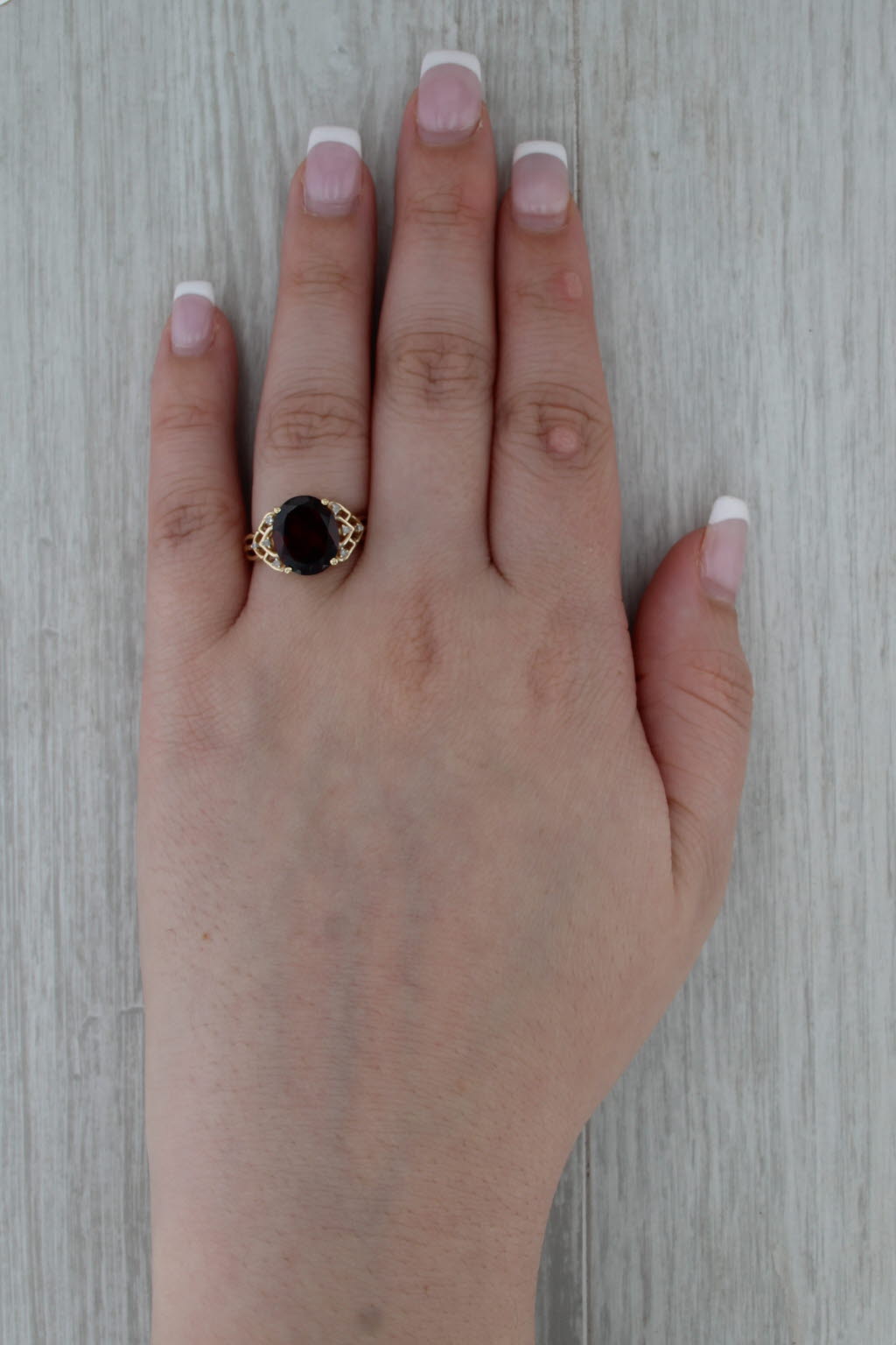 5.39ctw Oval Garnet Diamond Ring 10k Yellow Gold Size 7.5