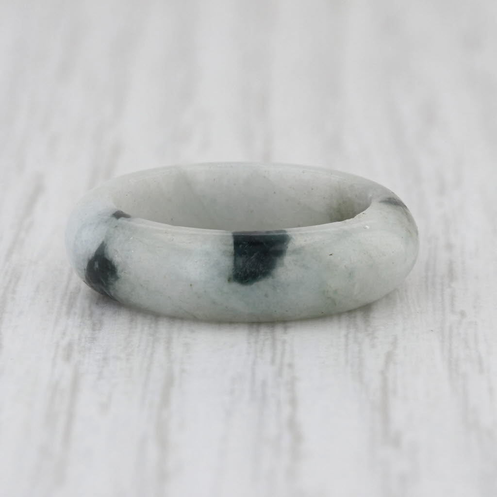 Marbled Green Jadeite Jade Band Ring Size 6.75 6.2mm