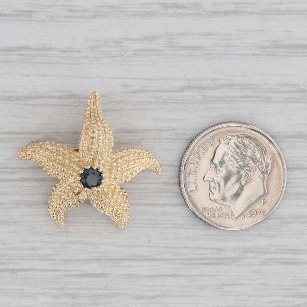 Gray 0.20ct Blue Sapphire Starfish Pendant Brooch 14k Yellow Gold Pin