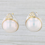 Light Gray 0.60ctw Diamond Mabe Pearl Statement Earrings 18k Gold Pierced Omega Backs