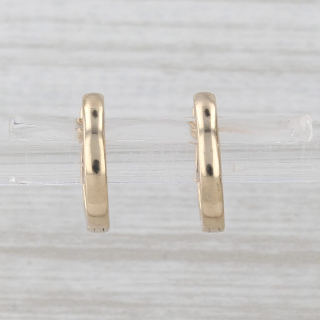 Small Diamond Hoop Huggie Earrings 14k Yellow Gold Hinged Snap Top Hoops