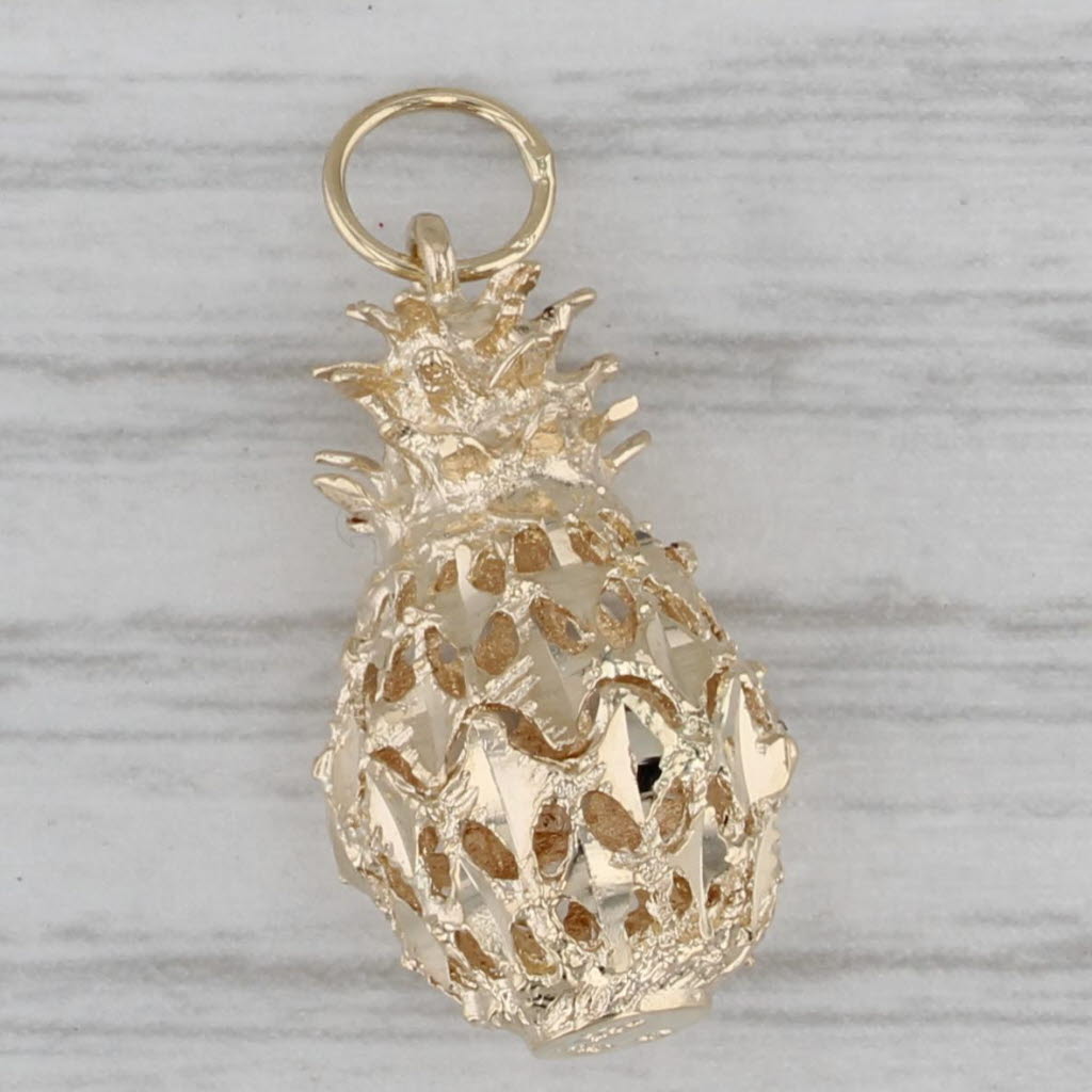 Gray Ornate Pineapple Charm 14k Yellow Gold Pendant