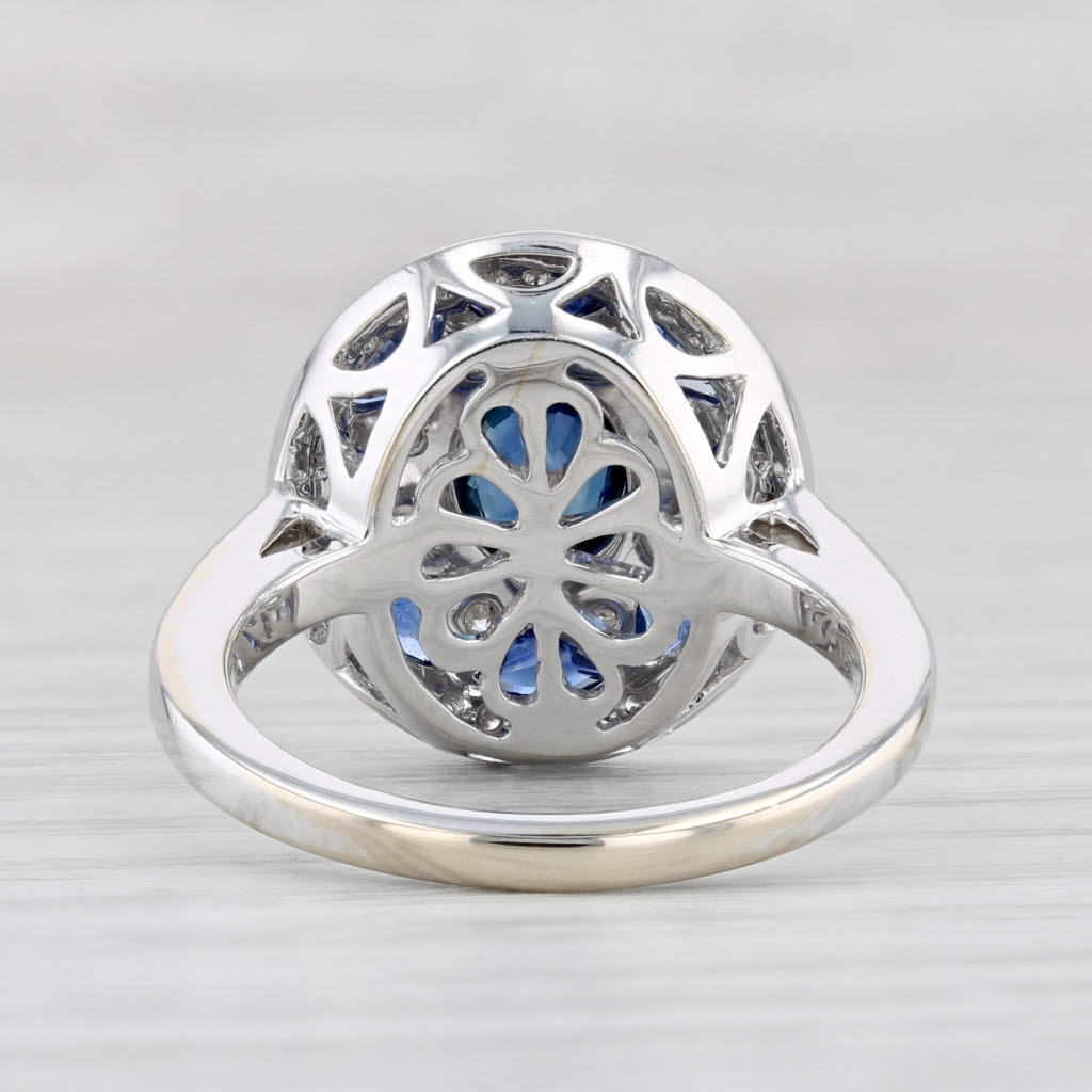 Light Gray New Beverley K 2.03ctw Blue Sapphire Diamond Flower Ring 18k White Gold Size 6.5