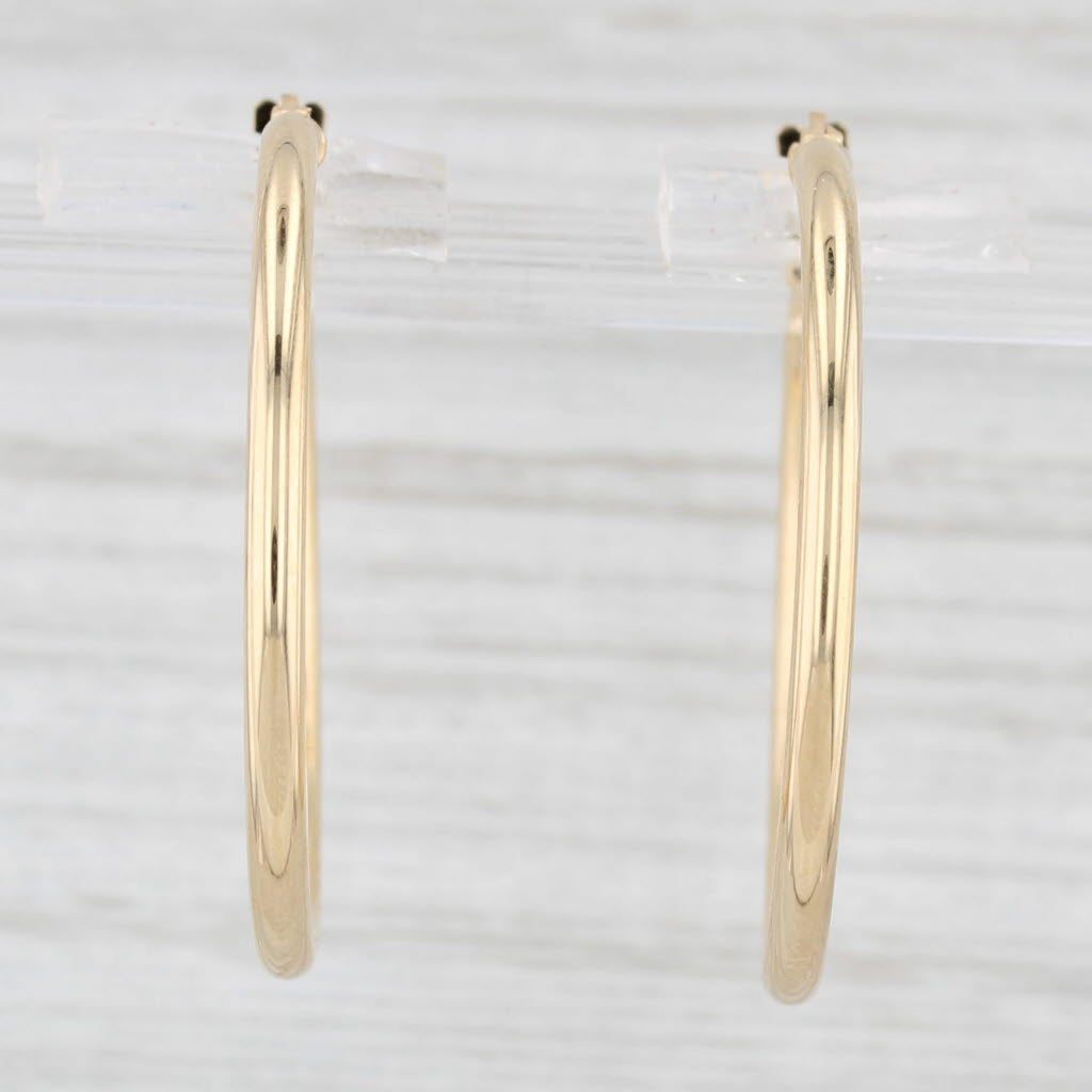 Light Gray New Round Hoop Earrings 14k Yellow Gold Snap Top Hoops 2 x 29 mm