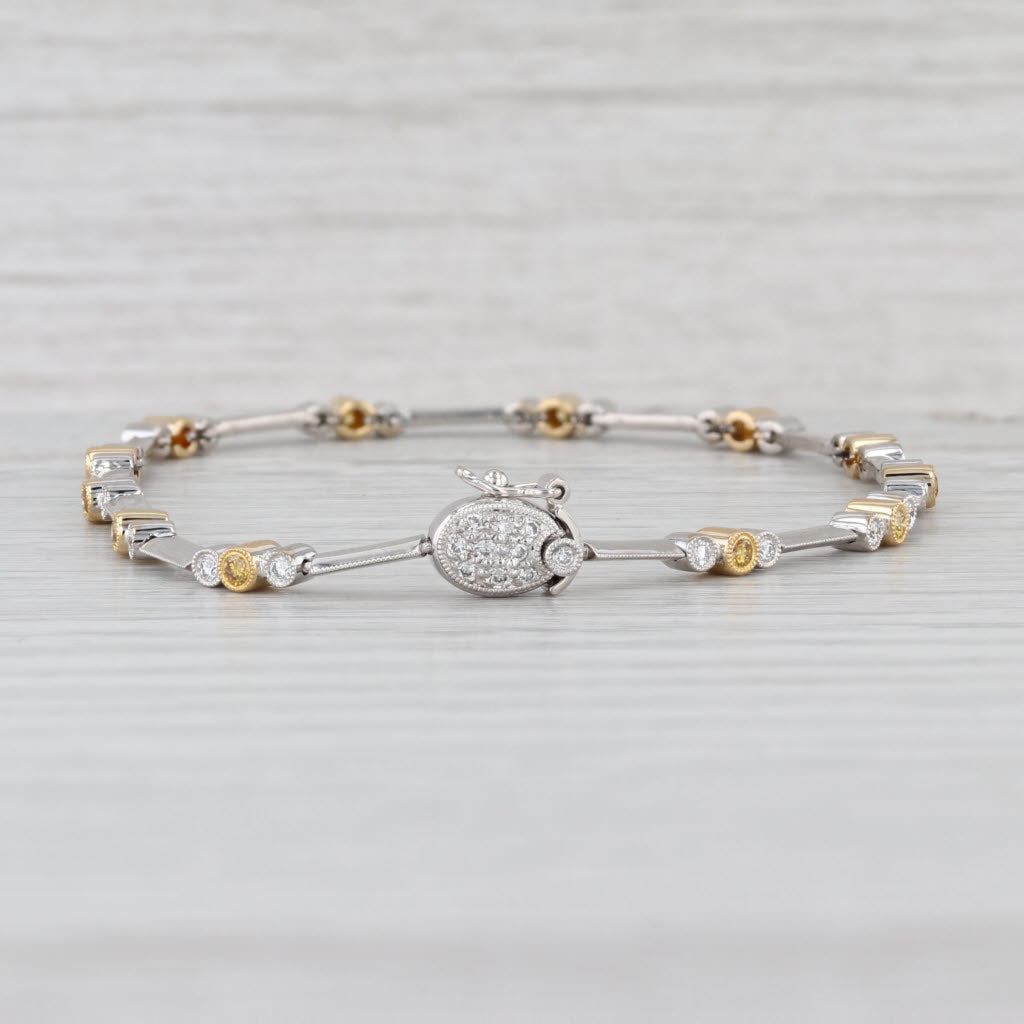 0.68ctw White Yellow Diamond Bracelet 18k White Yellow Gold 7.5" Bar Chain