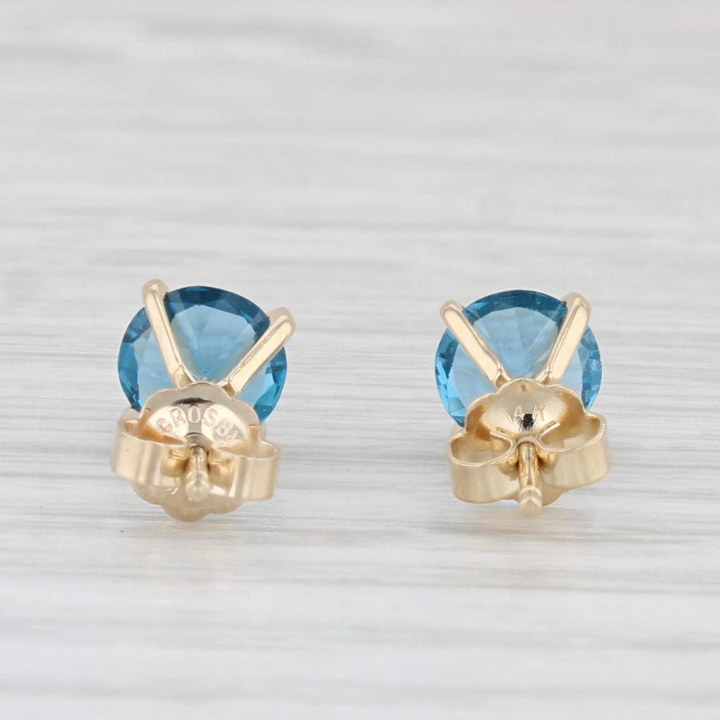 Light Gray 1.50ctw Lab Created Blue Spinel Stud Earrings 14k Yellow Gold