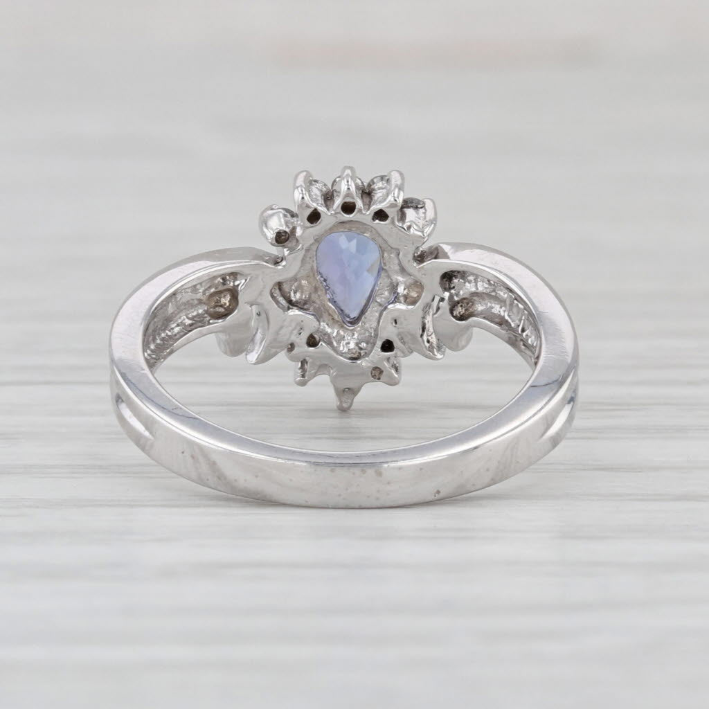 0.64ctw Pear Tanzanite Diamond Halo Ring 14k White Gold Enagement