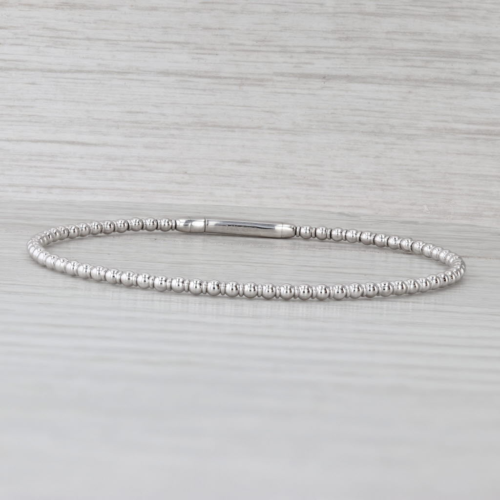 New Bead Flexible Bangle Bracelet 14k White Gold 6.5" 2.2mm