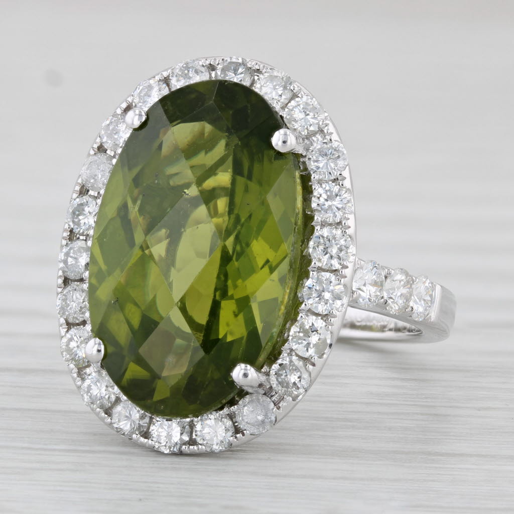 Light Gray 12.10ctw Peridot Diamond Halo Ring 18k White Gold Size 7 M Christoff