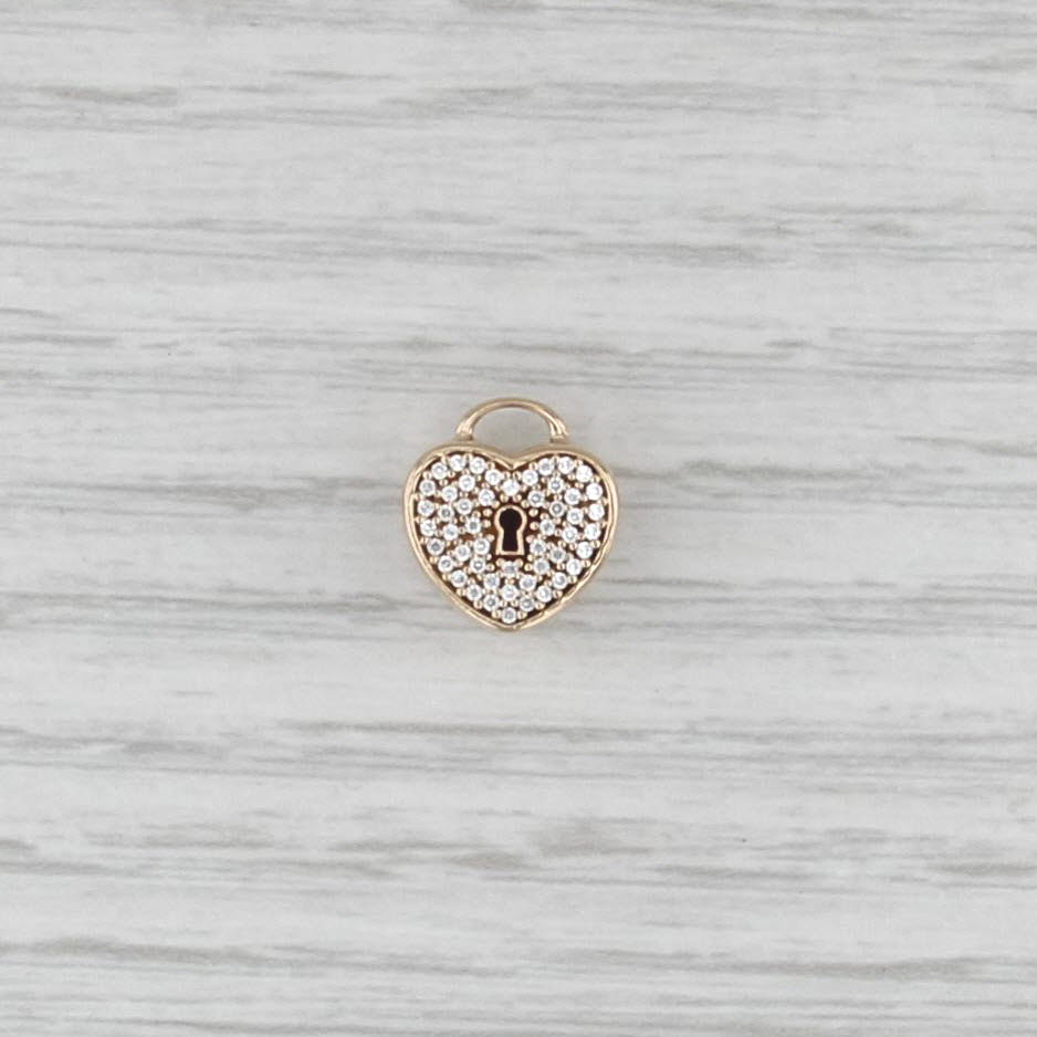 Authentic Pandora Heart Lock Charm 750833CZ 14k Gold Clear Cubic Zirconia Bead