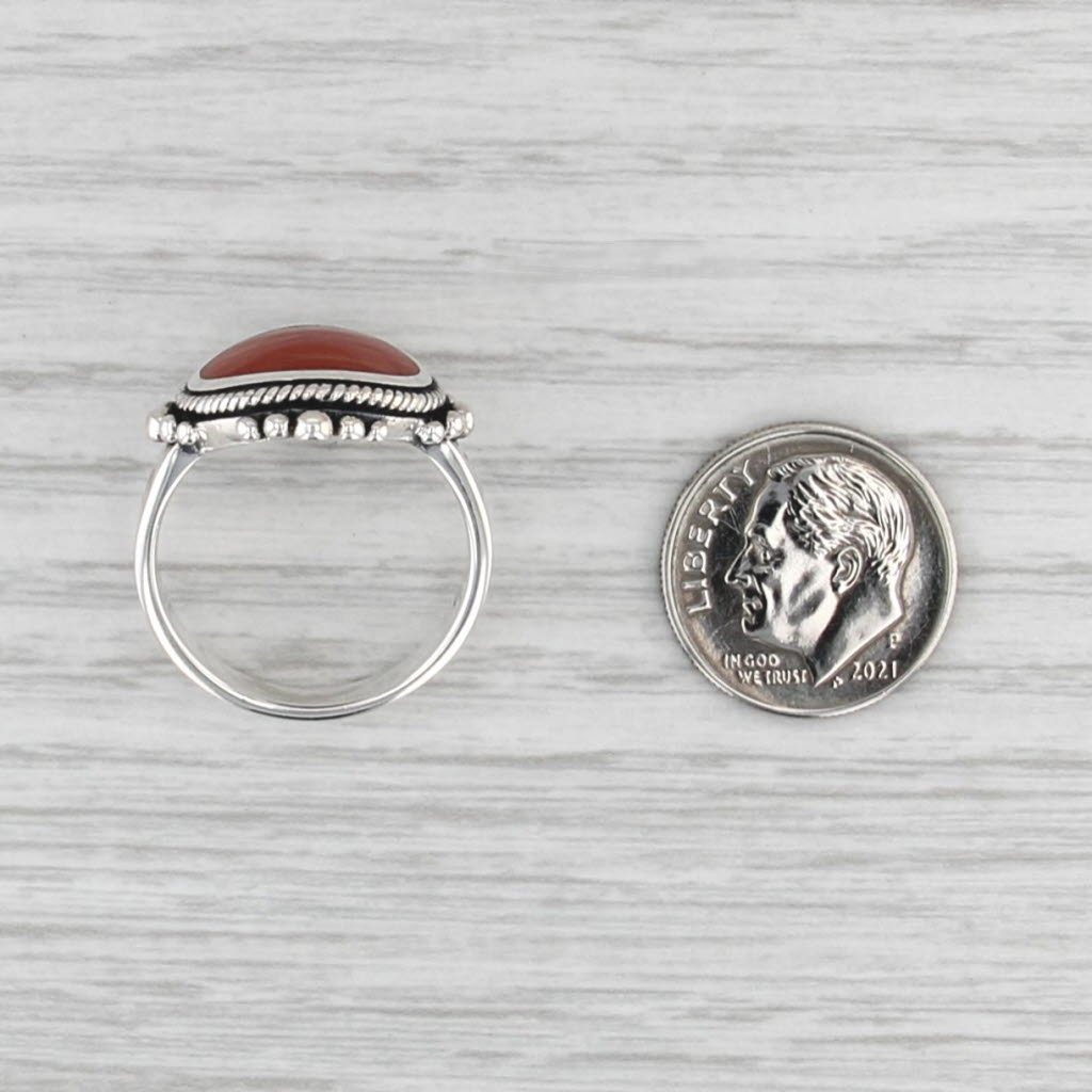 Orange Resin Bead Accented Ring Sterling Silver Size 8