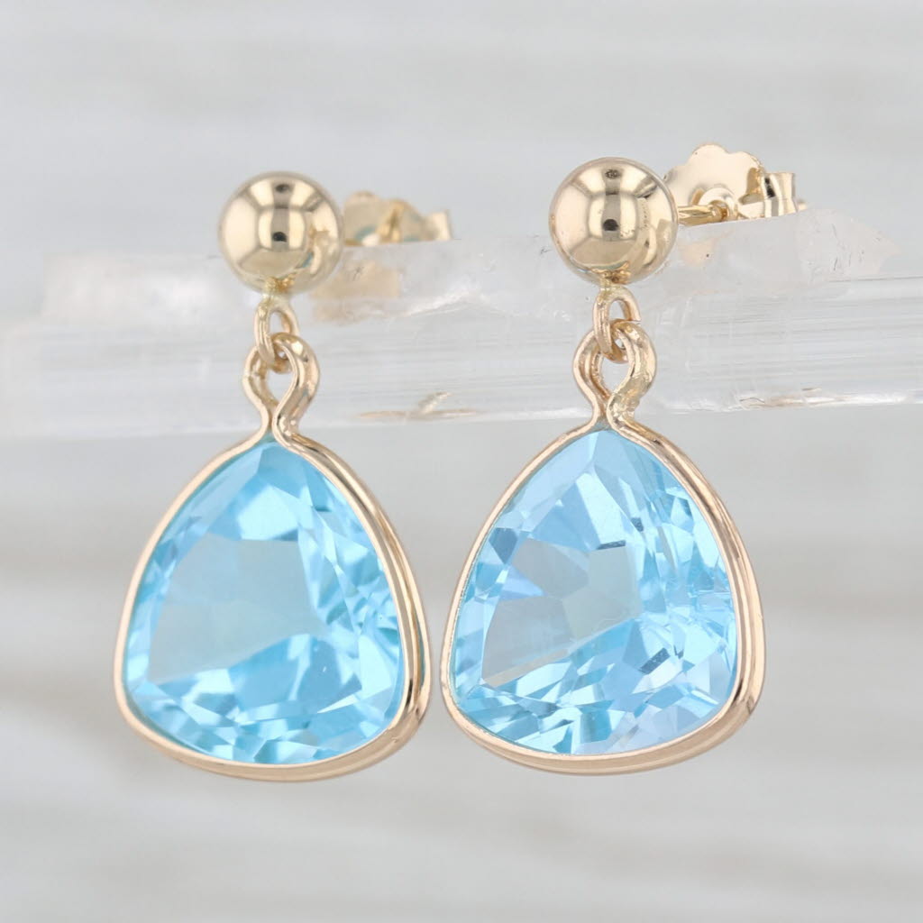 7ctw Blue Topaz Trillion Dangle Earrings 14k Yellow Gold