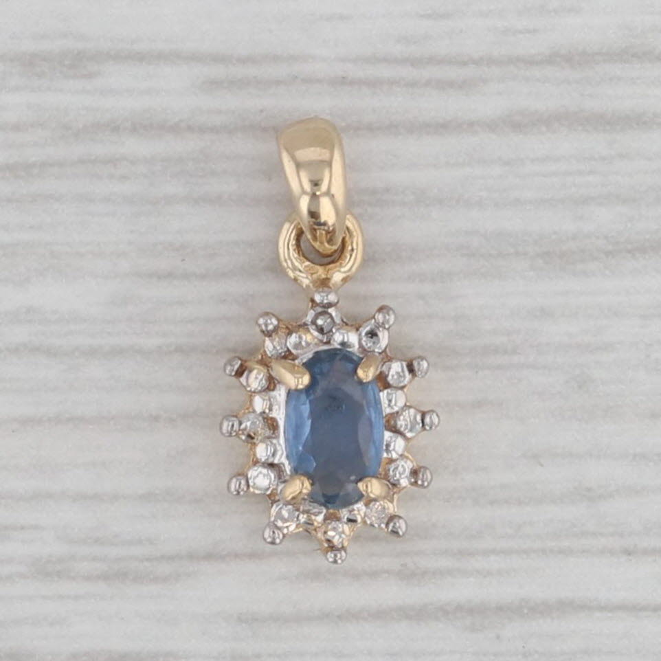 Gray 0.20ct Tanzanite Diamond Halo Pendant 10k Yellow Gold Small Drop