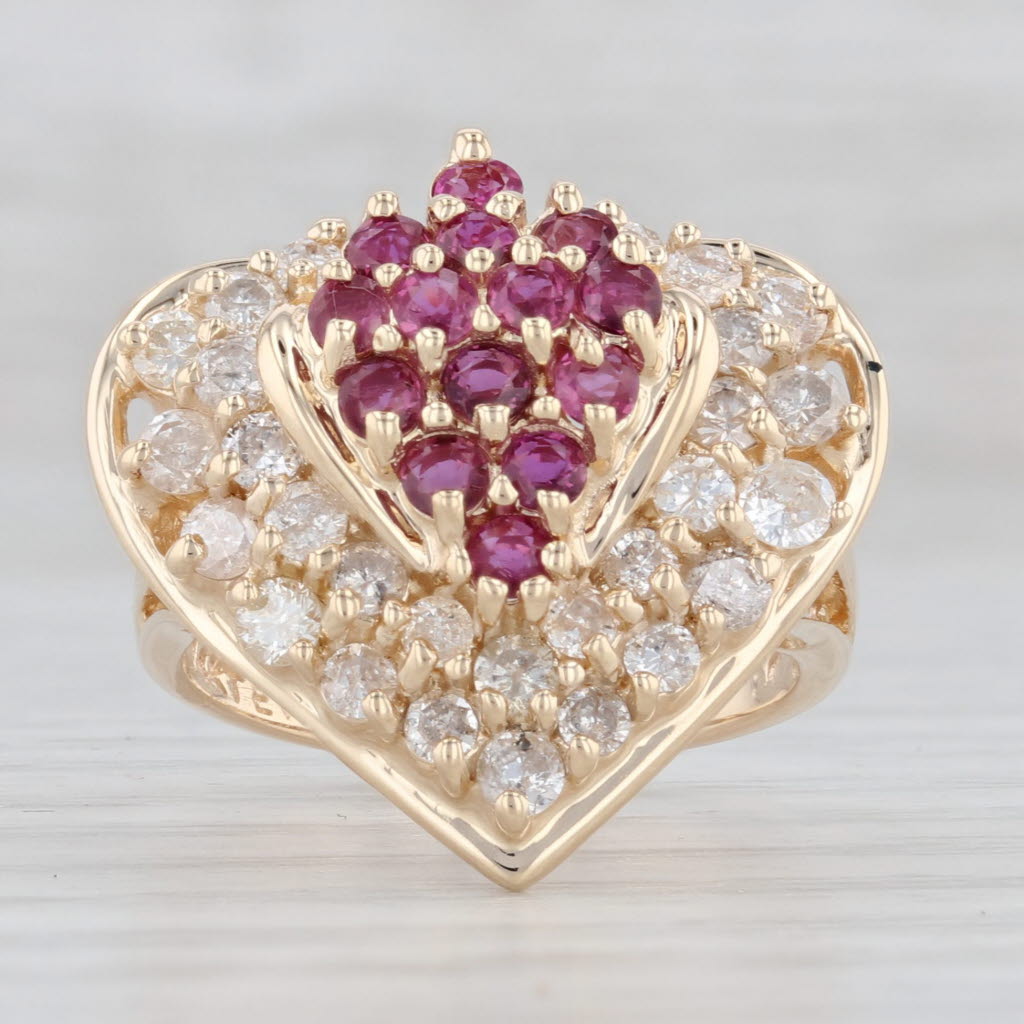 Light Gray 1.22ctw Ruby Diamond Cluster Heart Ring 14k Yellow Gold Size 5.25