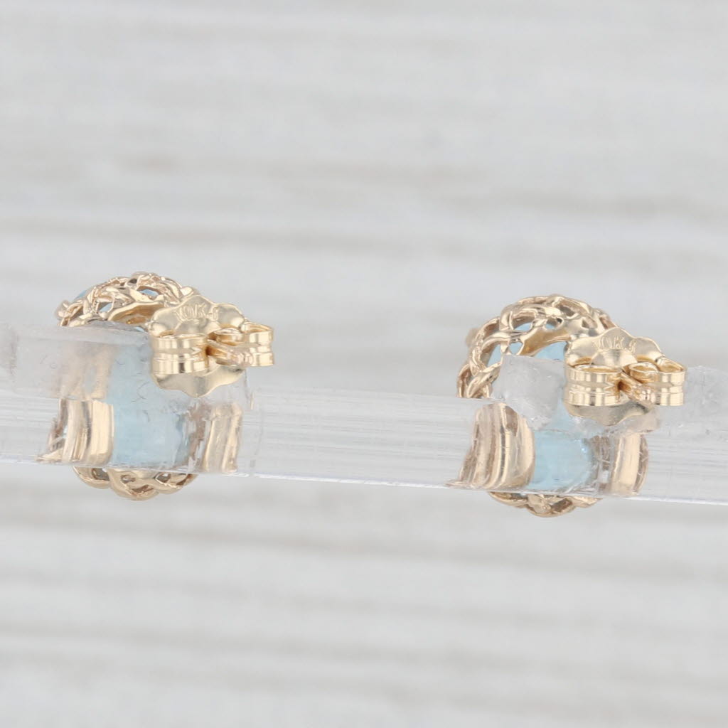 Light Gray 2.80ctw Oval Solitaire Blue Topaz Stud Earrings 10k Yellow Gold