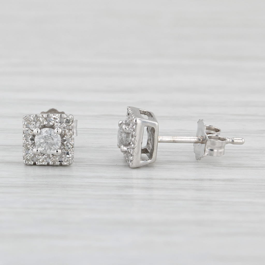 Light Gray 0.10ctw Diamond Halo Stud Earrings 10k White Gold