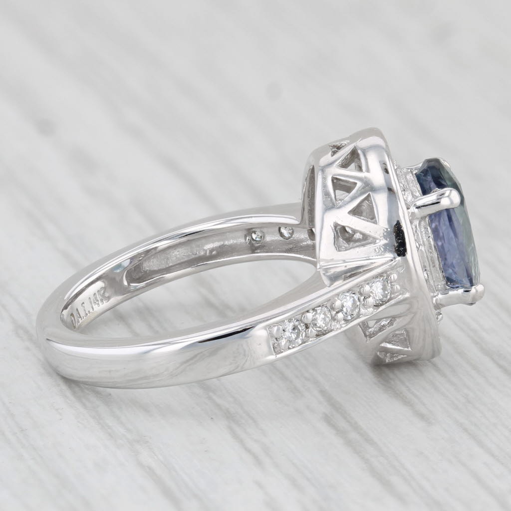 Light Gray 2.20ctw Oval Tanzanite Diamond Halo Ring 14k White Gold Engagement Size 4.75 HKD