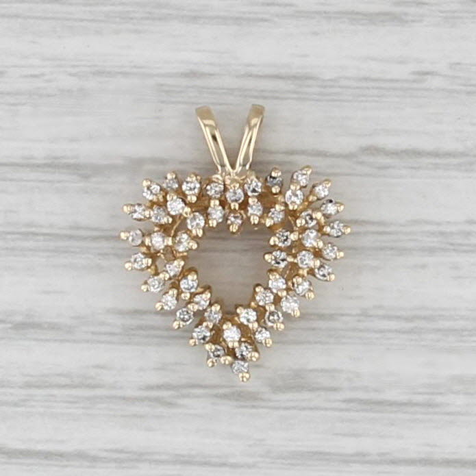 0.48ctw Diamond Cluster Open Heart Pendant 14k Yellow Gold