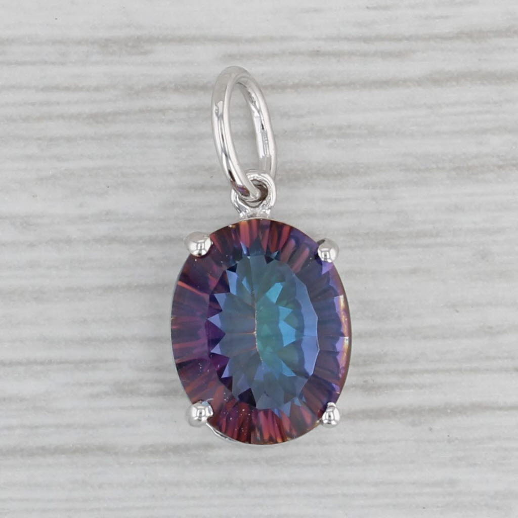 Gray 2.55ct Mystic Topaz Solitaire Pendant 14k White Gold Oval Purple Blue Pink Stone