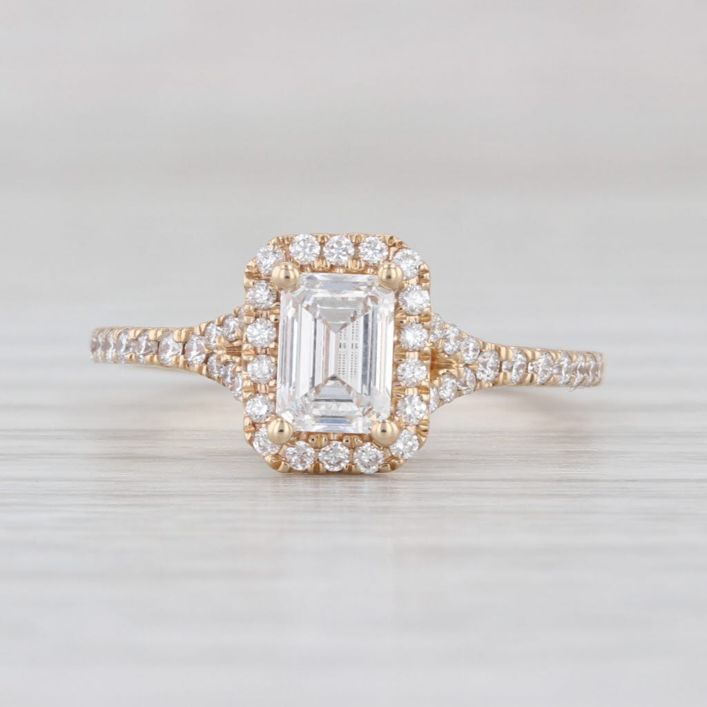 1.09ctw Emerald Cut Lab Created Diamond Halo Engagement Ring 14k Gold Size 7