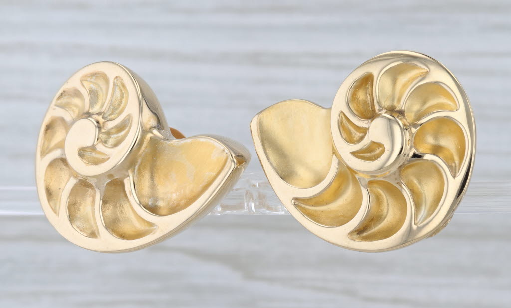 Conch Shell Statement Earrings 18k Yellow Gold Omega Backs Nautical French