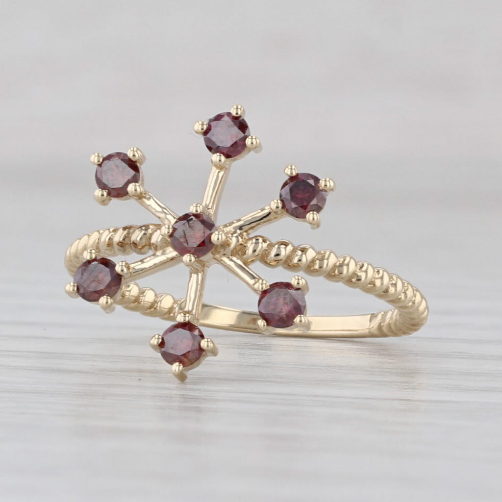 0.36ctw Purple Red Diamond Snowflake Ring 9k Yellow Gold Size 6 COA