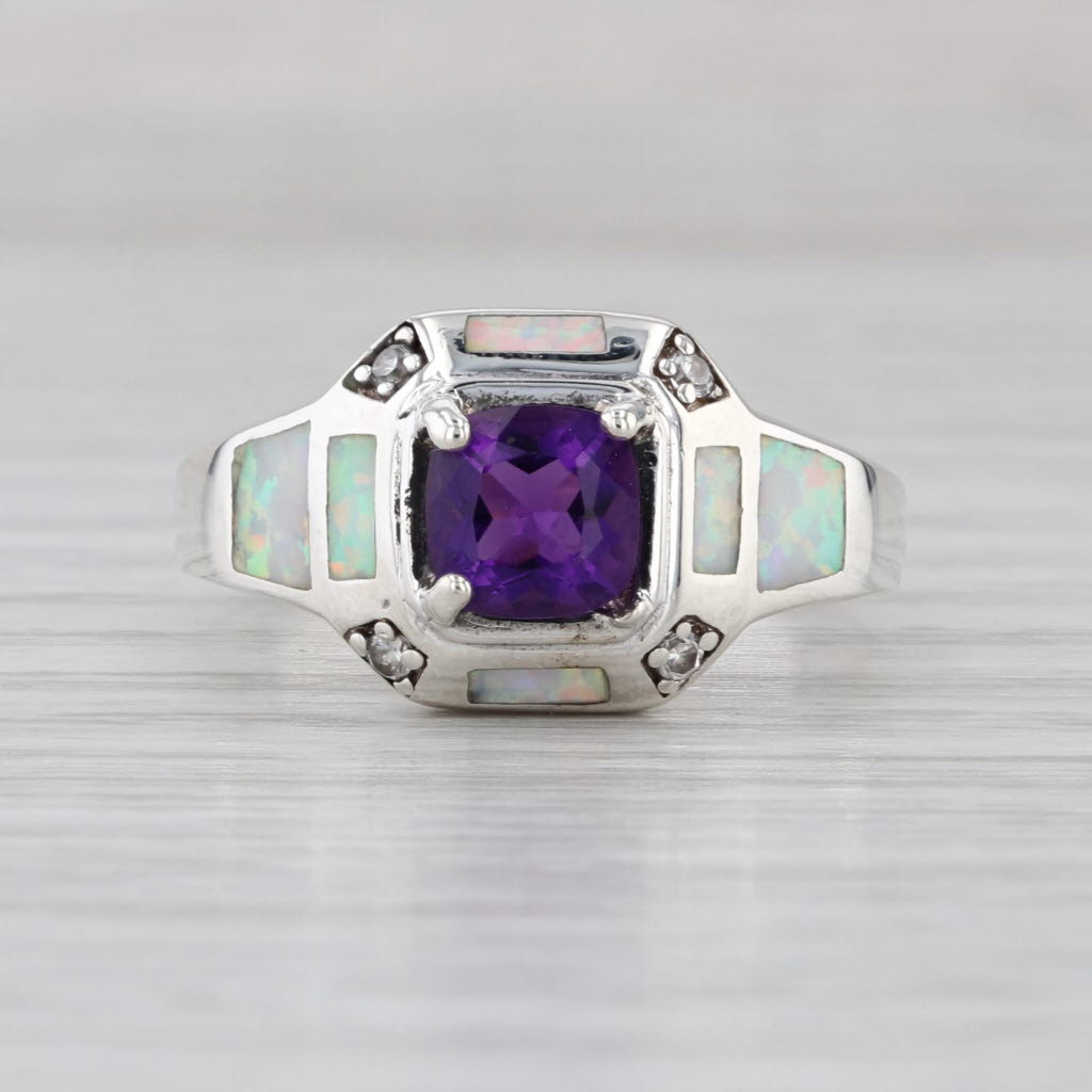 0.70ctw Amethyst Opal Inlay Cubic Zirconia Sterling Silver Size 8.25