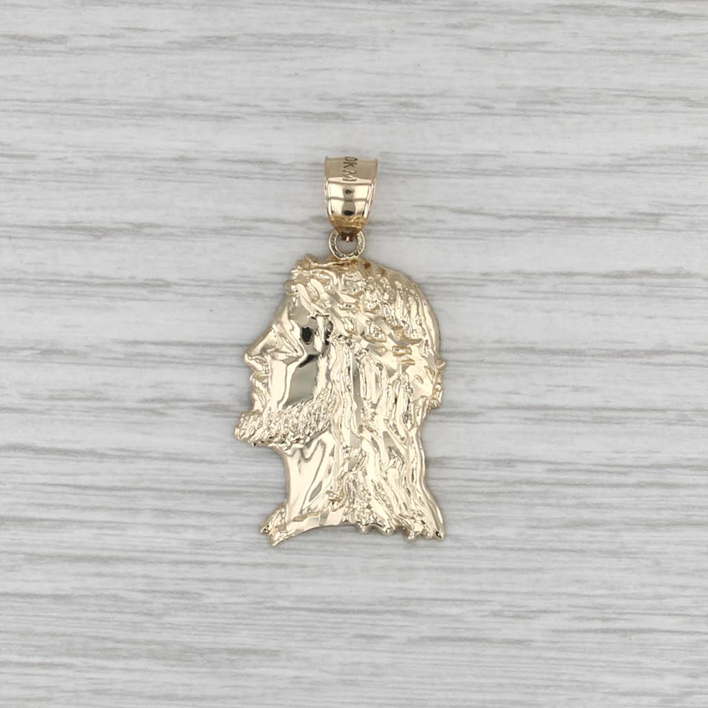Bust of Jesus Pendant 10k Yellow Gold Figural Religious Statement