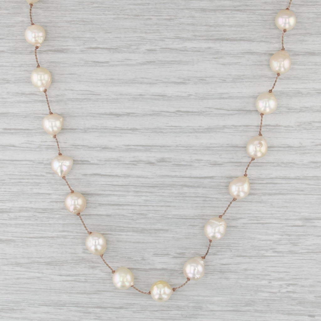 Baroque Cultured Pearls Single String Strand Necklace 14k Gold 17" Heart Clasp