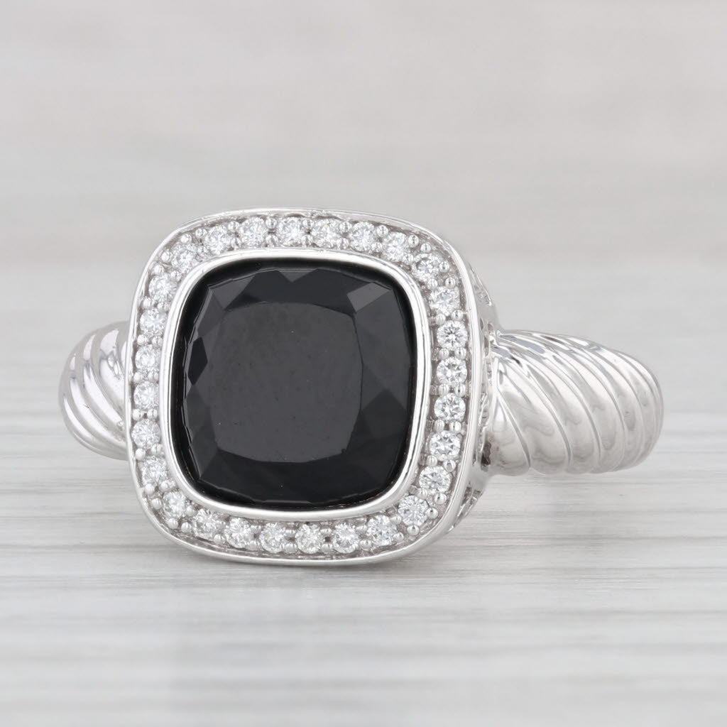 Light Gray Onyx 0.15ctw Diamond Halo Ring 14k White Gold Size 7.75 Albert David Pearls Gems