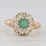 Antique 1.15ctw Emerald Diamond Halo Ring 15k Yellow Gold Size 5 Engagement