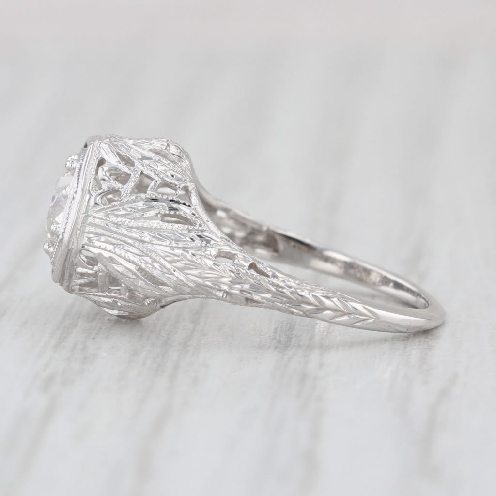 Art Deco GIA 0.67ct Old European Engagement Ring 18k Gold Filigree Size 3.75