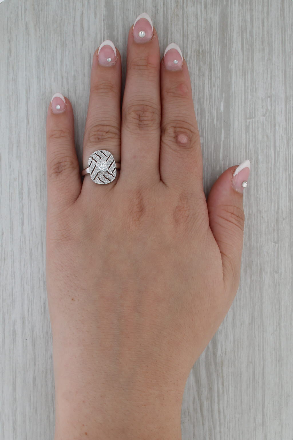 0.59ctw Diamond Engagement Ring 14k White Gold Size 7.25 Pave Openwork