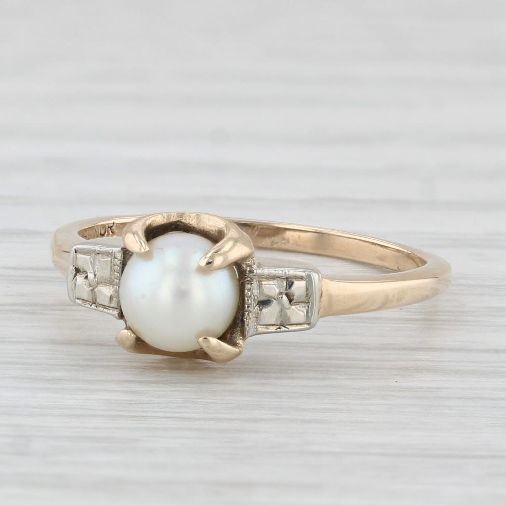 Light Gray Vintage Cultured Pearl Solitaire Ring 10k Yellow Gold Size 6