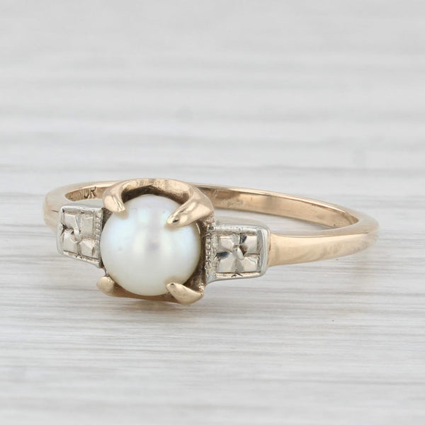 Vintage Cultured Pearl Solitaire Ring 10k Yellow Gold Size 6