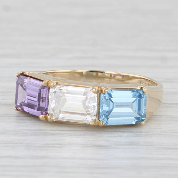 3.20ctw Cubic Zirconia Ring 14k Yellow Gold 3-Stone Purple White Blue Size 7.75