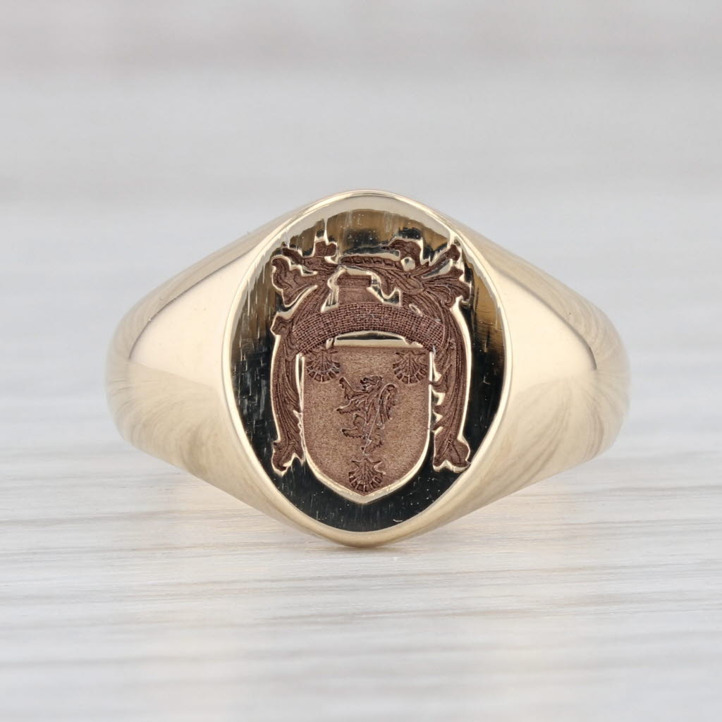 Light Gray Reynolds Family Crest Signet Ring 14k Yellow Gold Wax Seal Coat of Arms Size 6.25-6.5