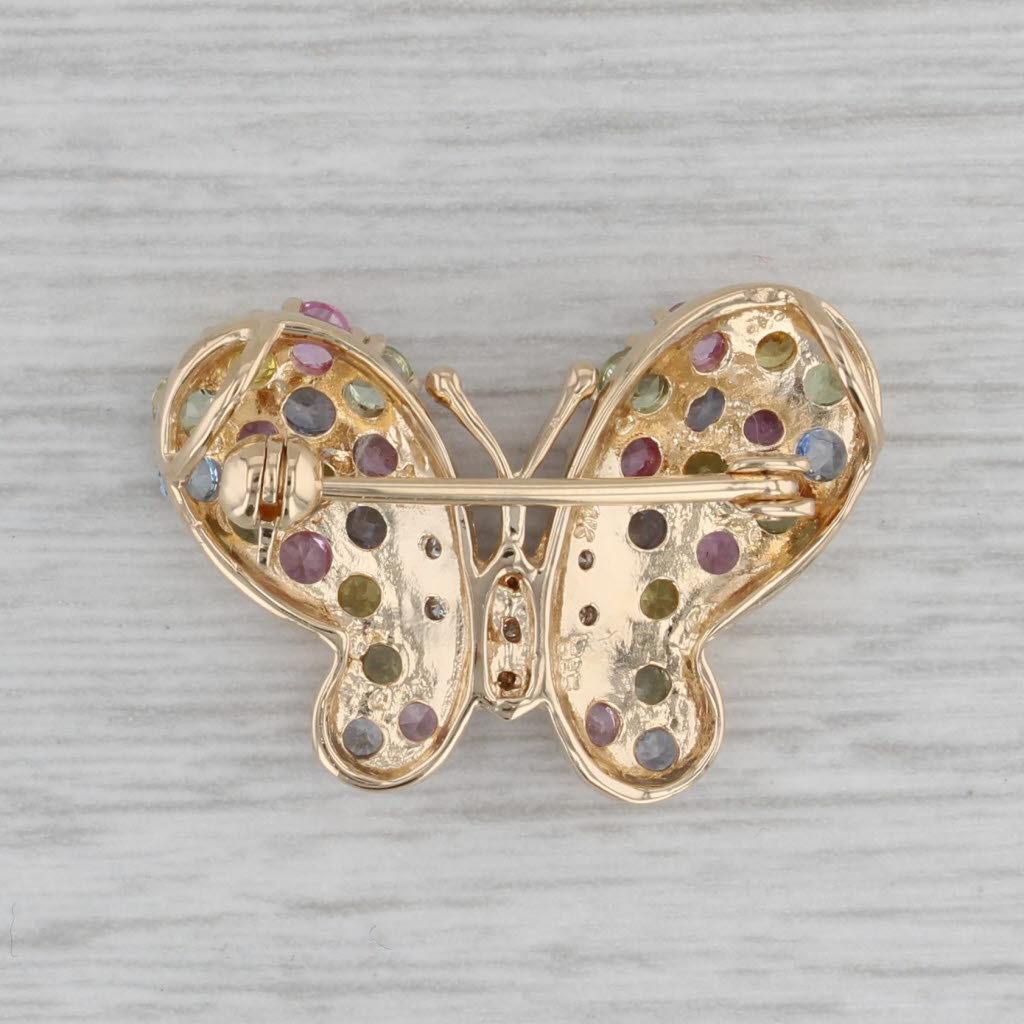 Gray 1.94ctw Multicolor Sapphire Diamond Butterfly Pendant Pin 14k Yellow Gold