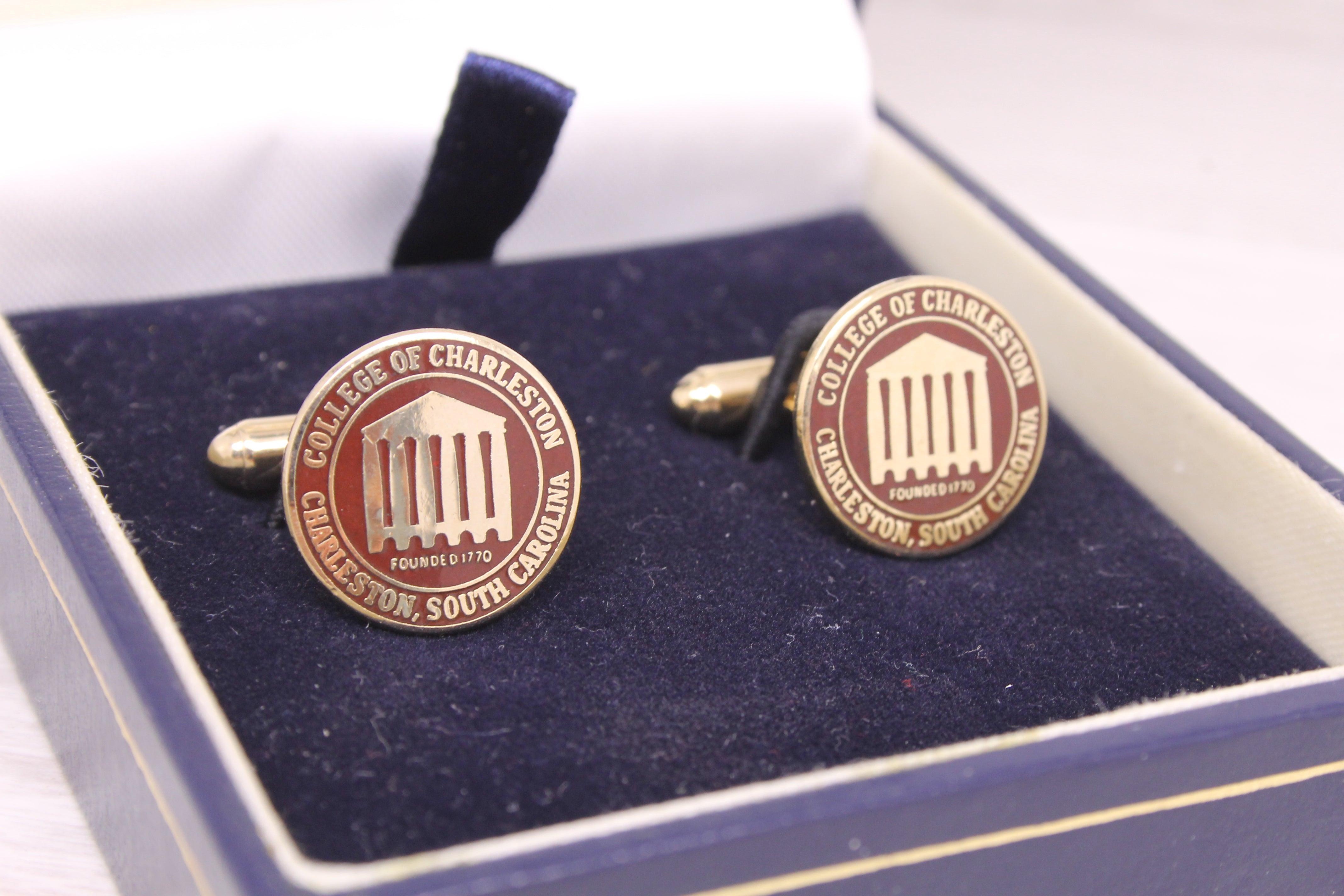 Antique White Ben Silver College of Charleston 1/20 14k GF Cufflinks w/ Box South Carolina