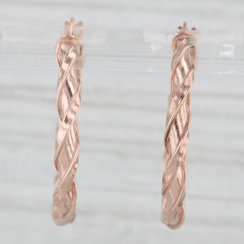 Light Gray New 10k Rose Gold Twist Snap Top Hoop Earrings