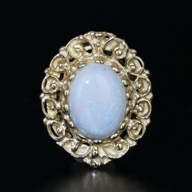 Opal Slide Bracelet Charm 14k Gold Vintage Cabochon Solitaire