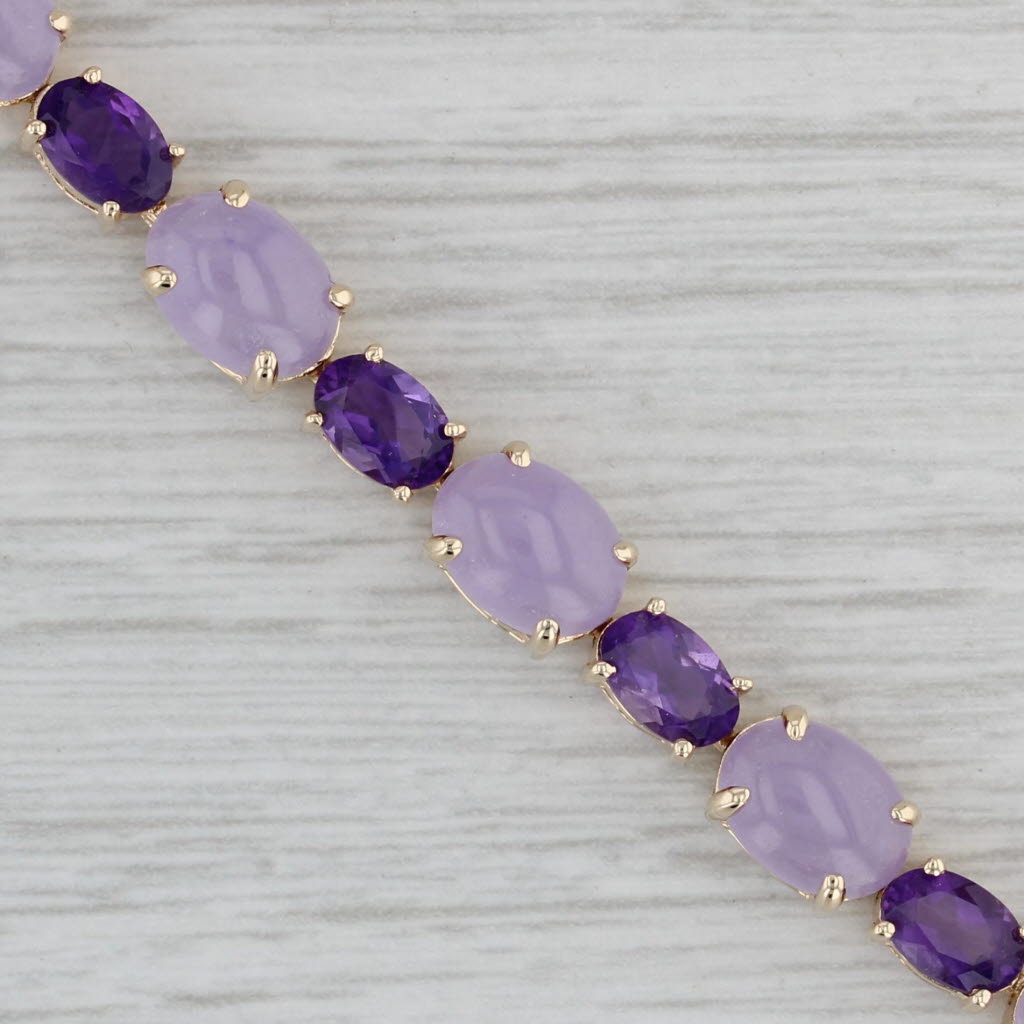 Gray 5.00ctw Amethyst Lavender Jadeite Jade Tennis Bracelet 14k Yellow Gold 7.25"