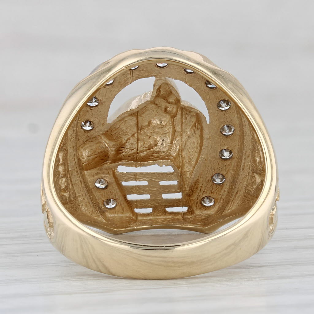 Light Gray 0.47ctw Diamond Horseshoe Horse Ring 10k Yellow Gold Men's Western Equestrian