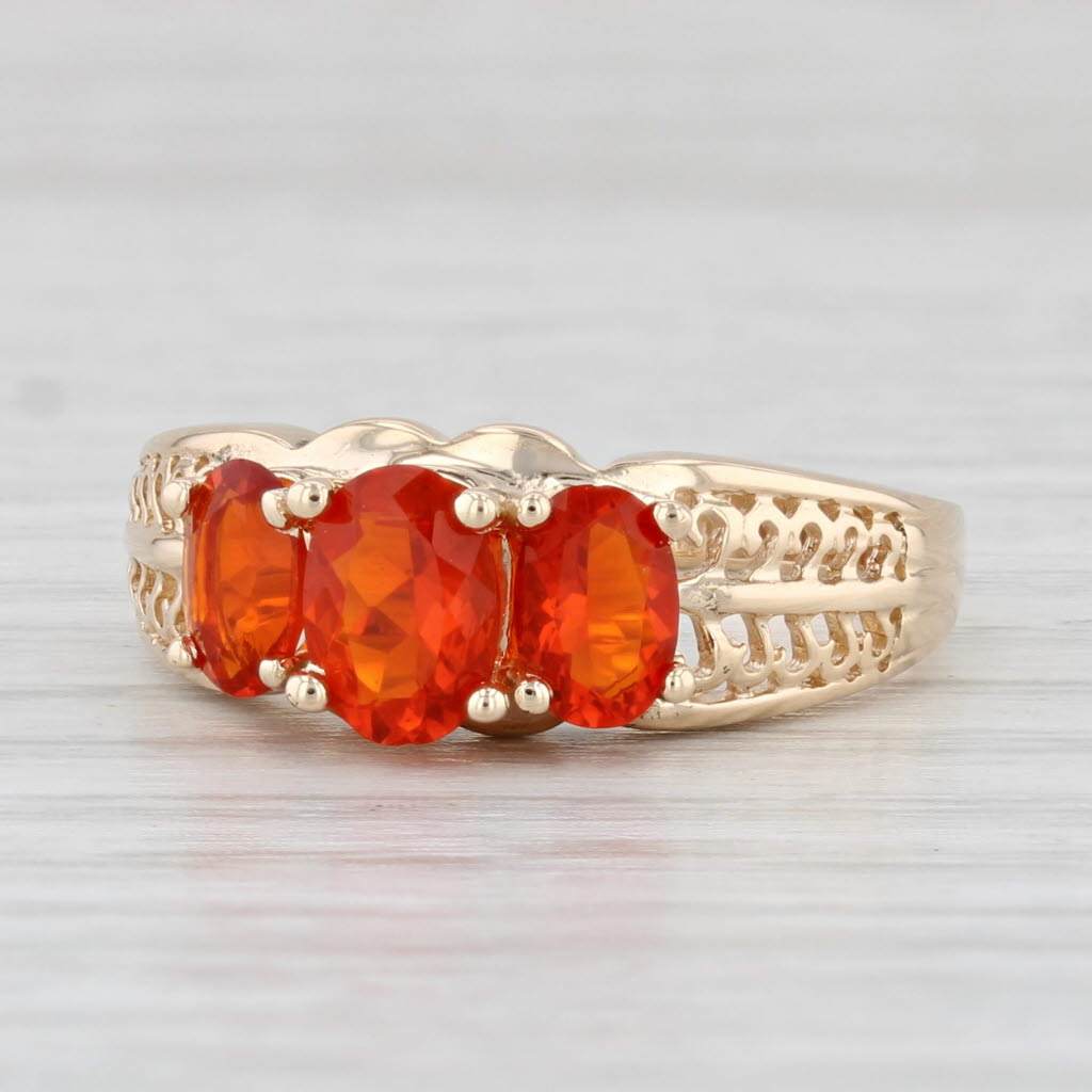 Light Gray 1.10ctw Orange Fire Opal Ring 14k Yellow Gold Size 8 Oval 3-Stone