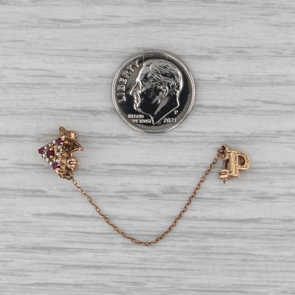 Delta Chi Badge 10k Gold Pearl Ruby Vintage Fraternity Mini Sweetheart Pin