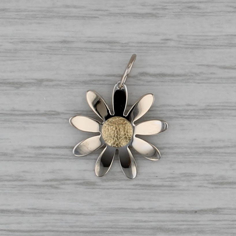 Small Daisy Flower Pendant 14k White Yellow Gold Charm Italian