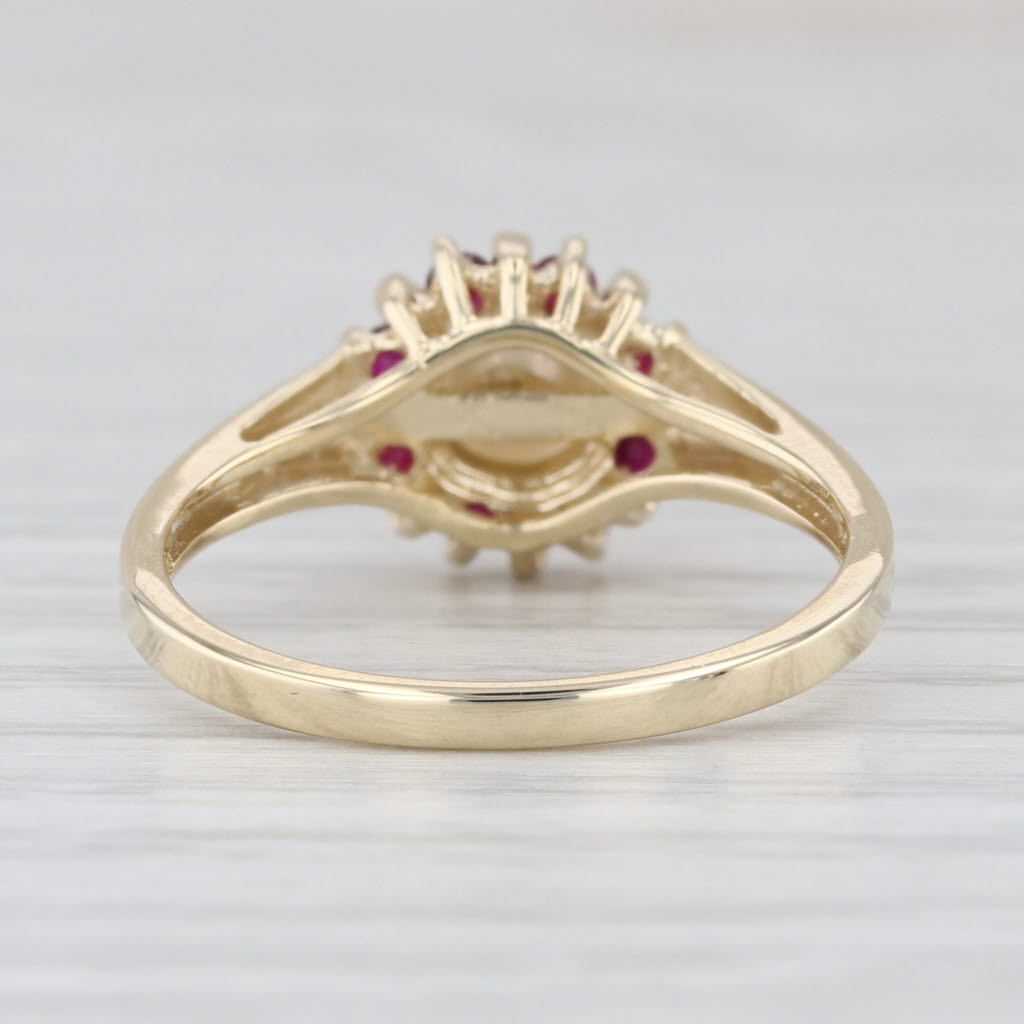Cultured Pearl 0.24ctw Ruby Halo Ring 10k Yellow Gold Size 7.25