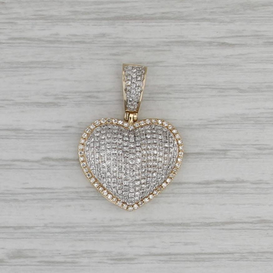 0.60ctw Diamond Pave Puffy Heart Pendant 14k Yellow Gold