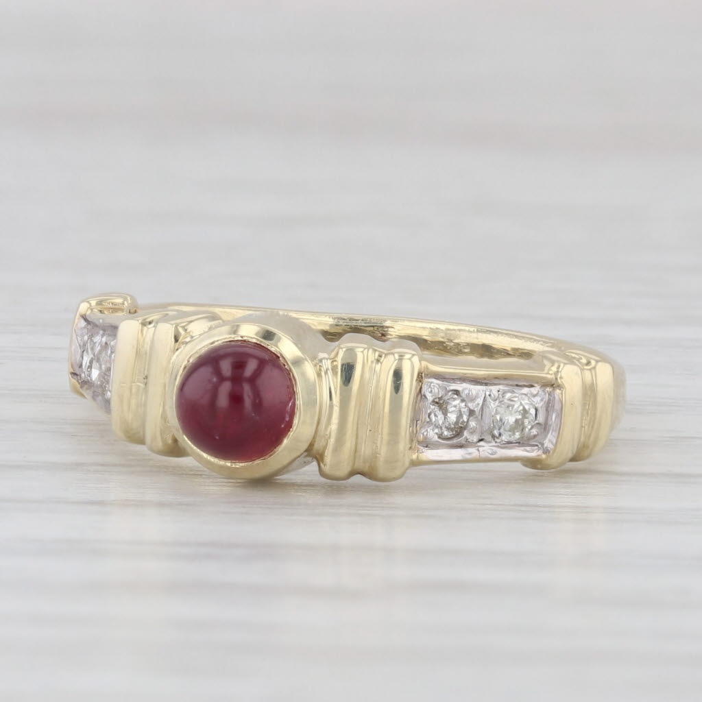 Light Gray Ruby Cabochon Diamond Ring 14k Yellow Gold Size 6.5