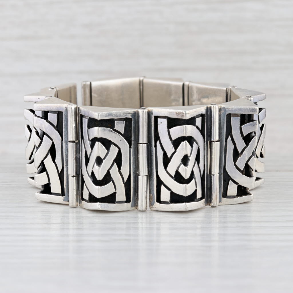 Vintage Cony Taxco Mexico Knot work Bracelet Sterling Silver 6.75" Statement